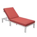 Leisuremod Chelsea Modern Outdoor Weathered Grey Chaise Lounge Chair With Red Cushions CLWGR-77R